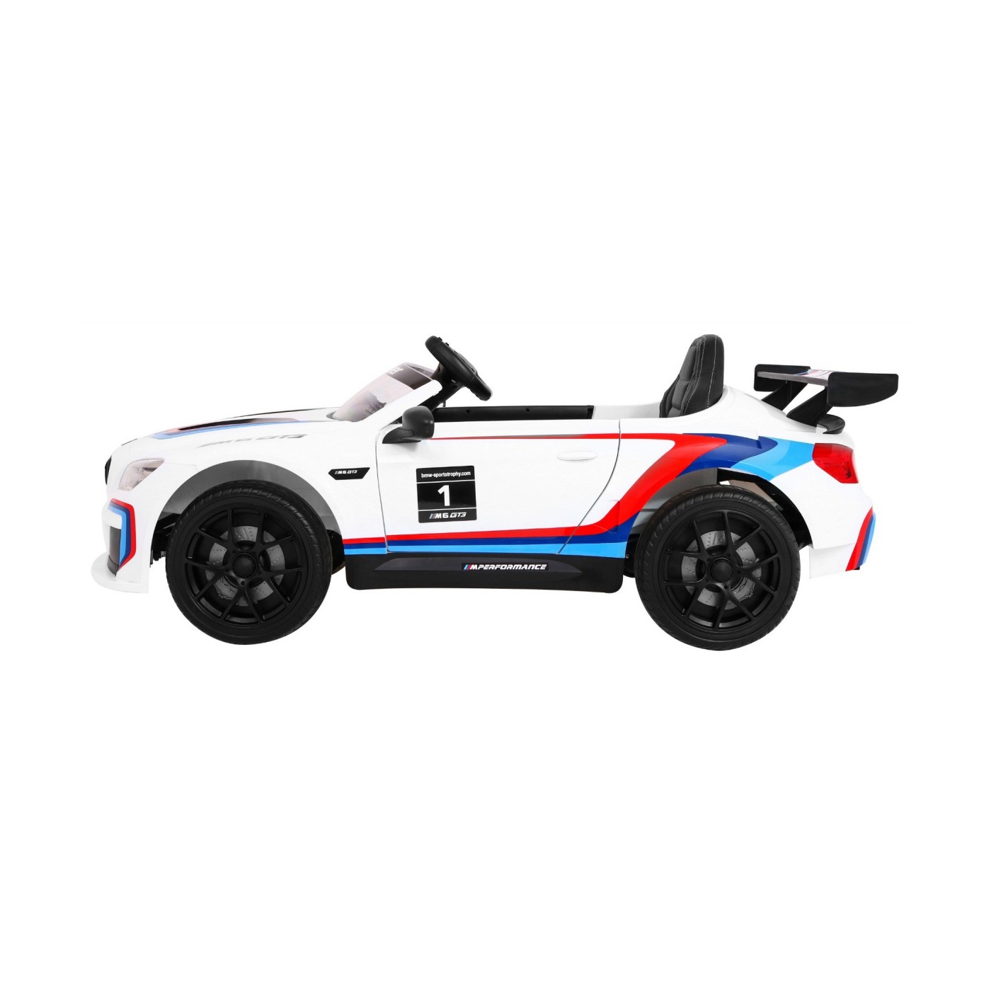 BMW M6 GT3 Dětská baterie do auta Bílá odvzdušňovací zvuk MP3 světla Dálkové ovládání