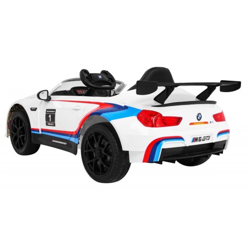 BMW M6 GT3 Dětská baterie do auta Bílá odvzdušňovací zvuk MP3 světla Dálkové ovládání