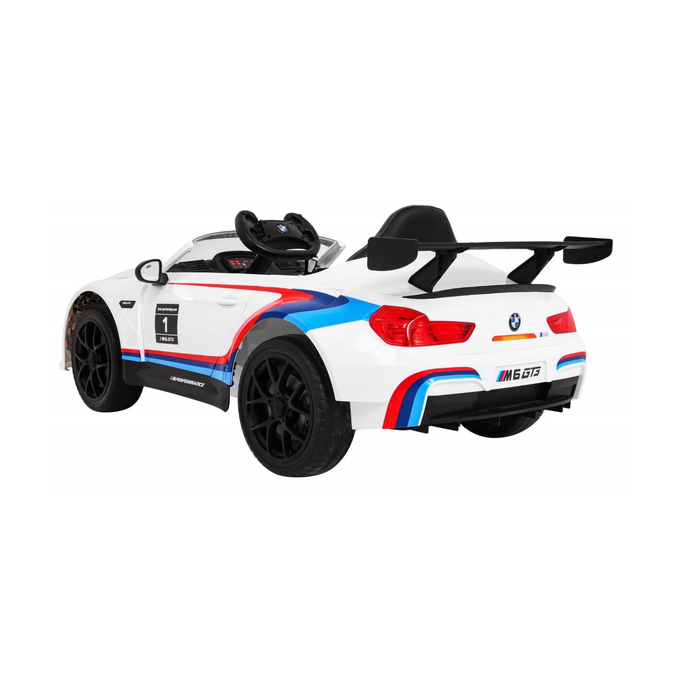 BMW M6 GT3 Dětská baterie do auta Bílá odvzdušňovací zvuk MP3 světla Dálkové ovládání