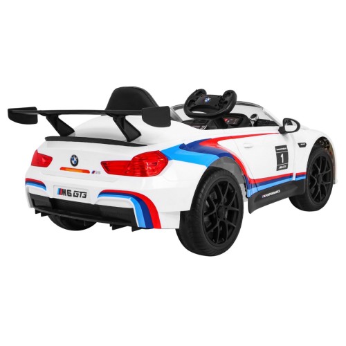 BMW M6 GT3 Dětská baterie do auta Bílá odvzdušňovací zvuk MP3 světla Dálkové ovládání