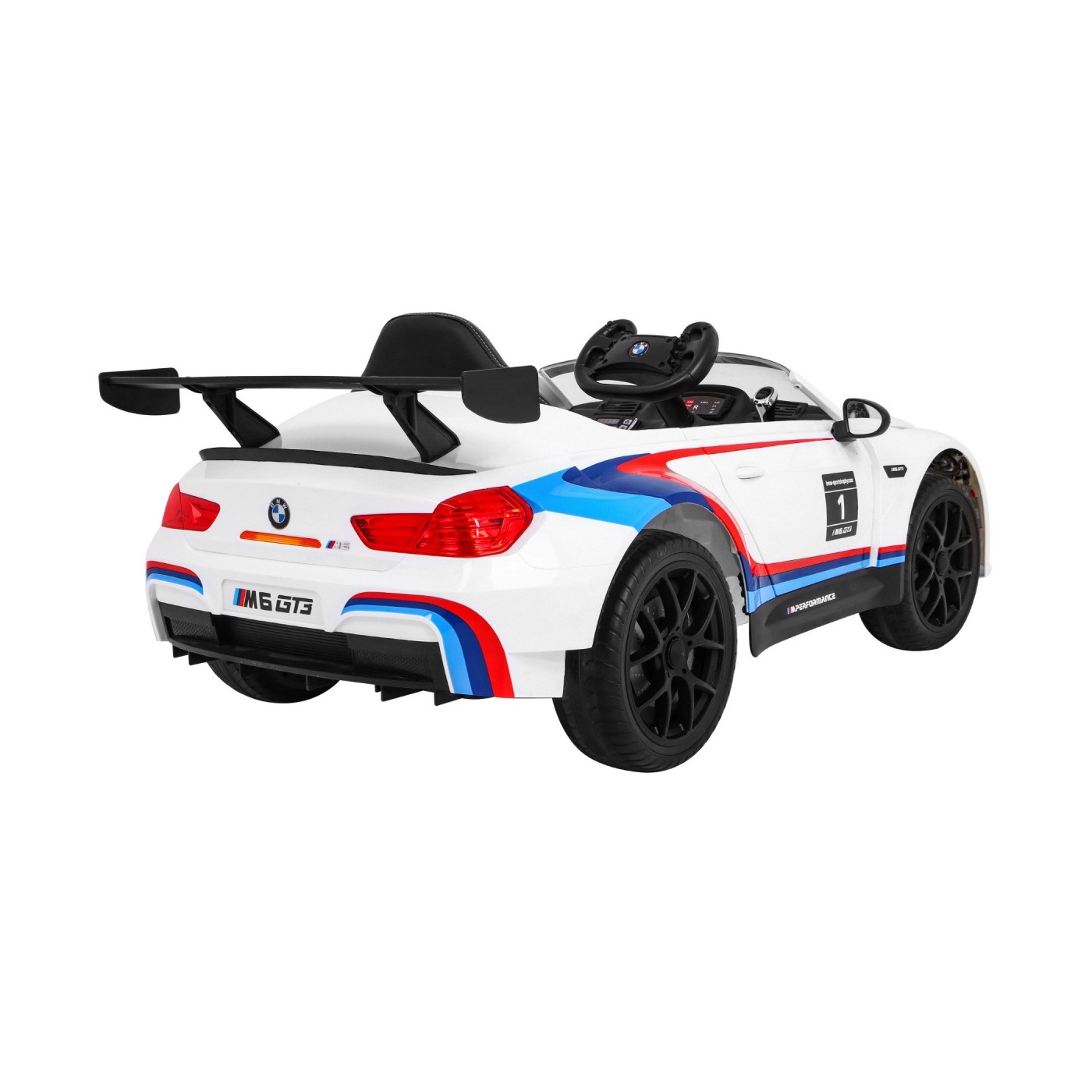 BMW M6 GT3 Dětská baterie do auta Bílá odvzdušňovací zvuk MP3 světla Dálkové ovládání