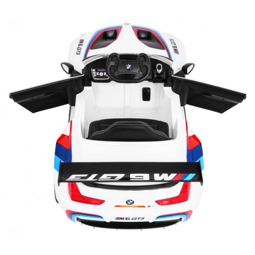 BMW M6 GT3 Dětská baterie do auta Bílá odvzdušňovací zvuk MP3 světla Dálkové ovládání