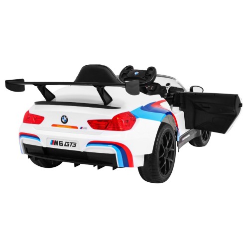 BMW M6 GT3 Dětská baterie do auta Bílá odvzdušňovací zvuk MP3 světla Dálkové ovládání