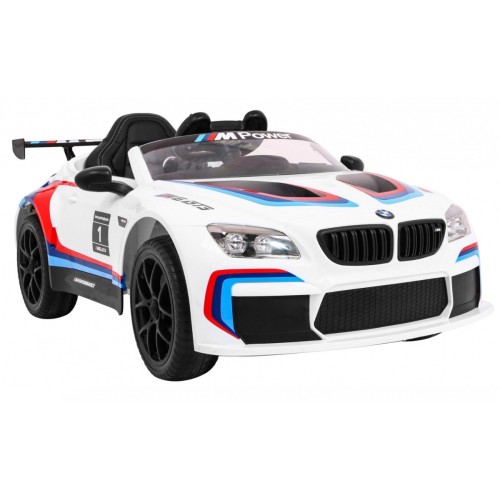 BMW M6 GT3 Dětská baterie do auta Bílá odvzdušňovací zvuk MP3 světla Dálkové ovládání