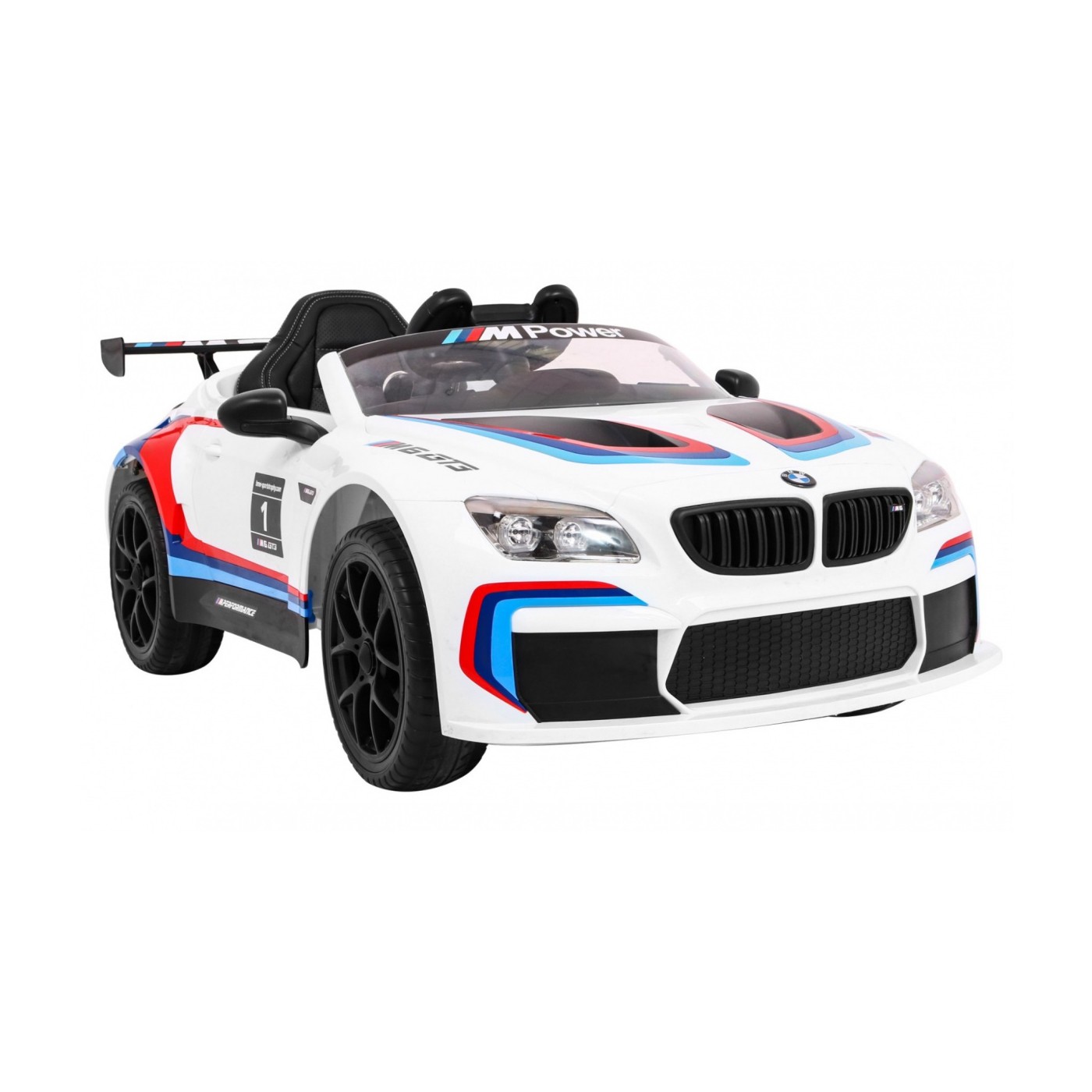 BMW M6 GT3 Dětská baterie do auta Bílá odvzdušňovací zvuk MP3 světla Dálkové ovládání