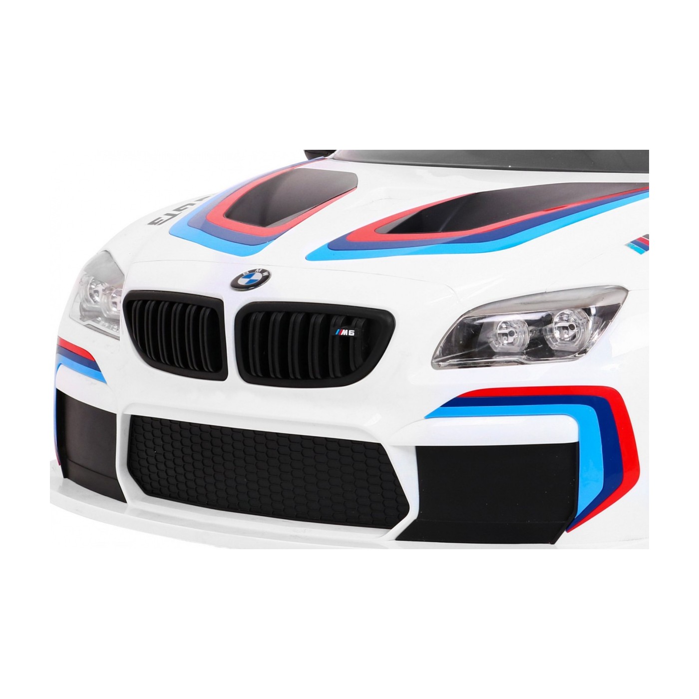 BMW M6 GT3 Dětská baterie do auta Bílá odvzdušňovací zvuk MP3 světla Dálkové ovládání