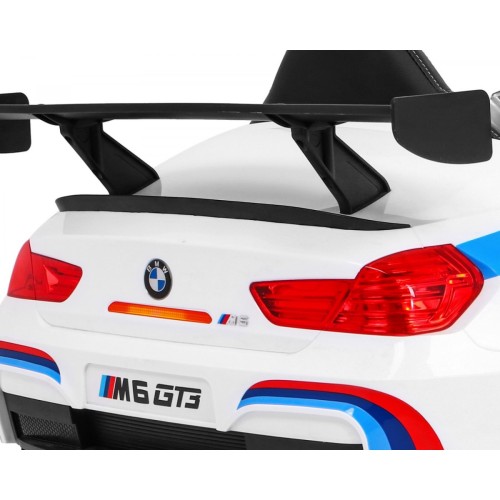 BMW M6 GT3 Dětská baterie do auta Bílá odvzdušňovací zvuk MP3 světla Dálkové ovládání
