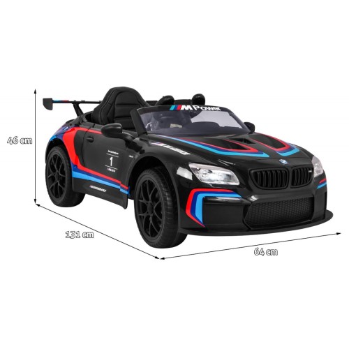 BMW M6 GT3 Dětská baterie do auta černá + přívod vzduchu + MP3 zvuková světla + dálkové ovládání