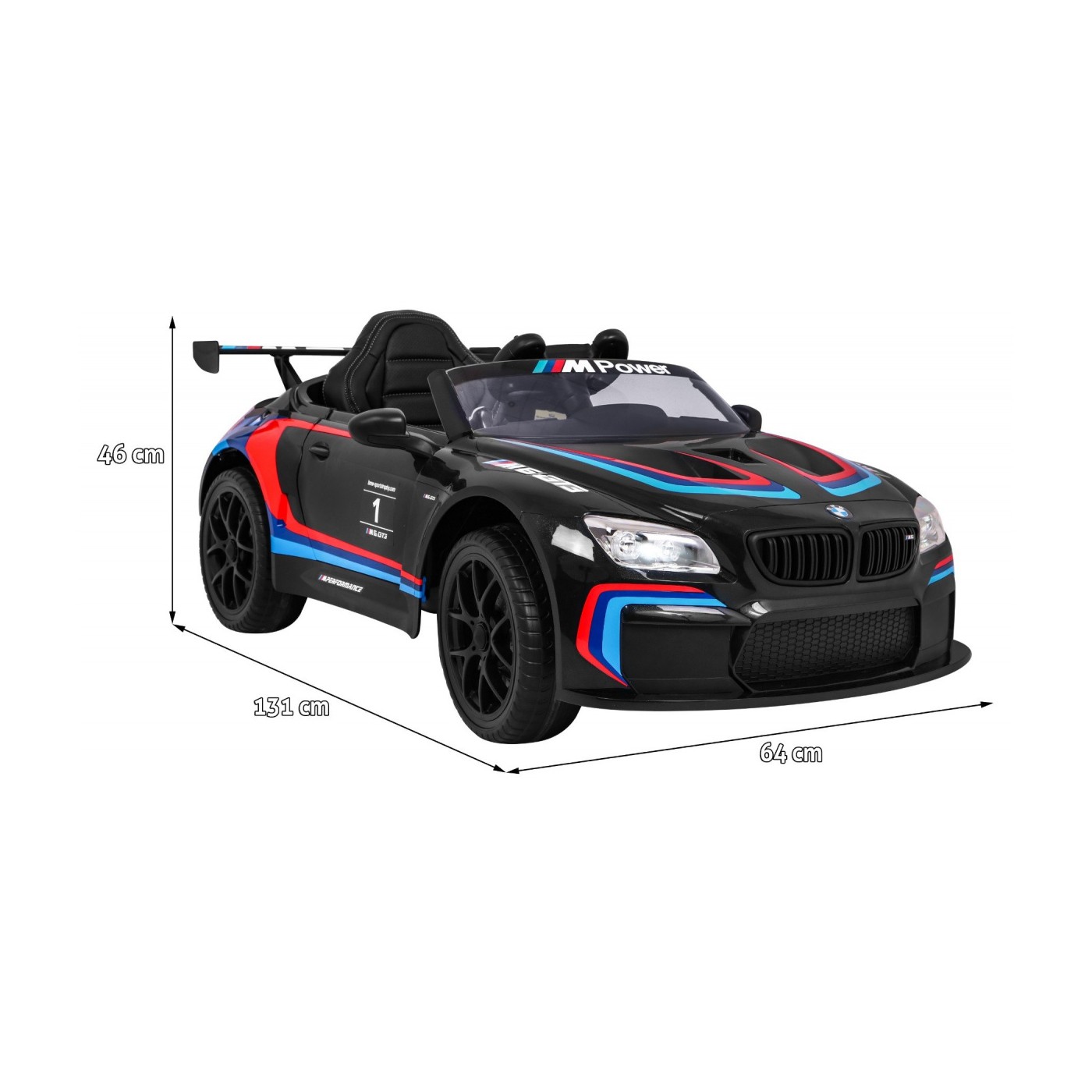 BMW M6 GT3 Dětská baterie do auta černá + přívod vzduchu + MP3 zvuková světla + dálkové ovládání
