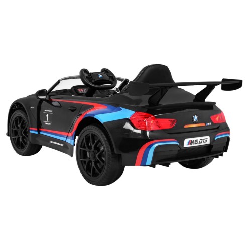 BMW M6 GT3 Dětská baterie do auta černá + přívod vzduchu + MP3 zvuková světla + dálkové ovládání
