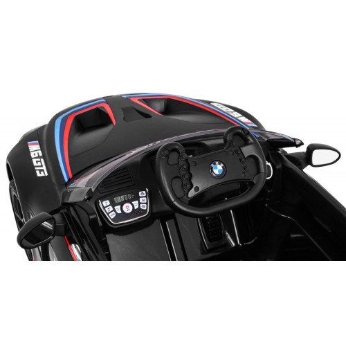 BMW M6 GT3 Dětská baterie do auta černá + přívod vzduchu + MP3 zvuková světla + dálkové ovládání