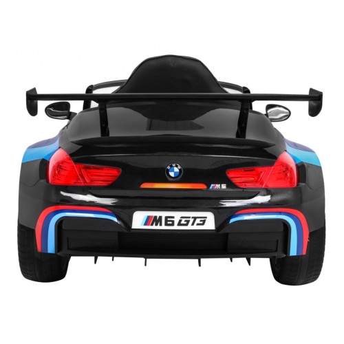 BMW M6 GT3 Dětská baterie do auta černá + přívod vzduchu + MP3 zvuková světla + dálkové ovládání