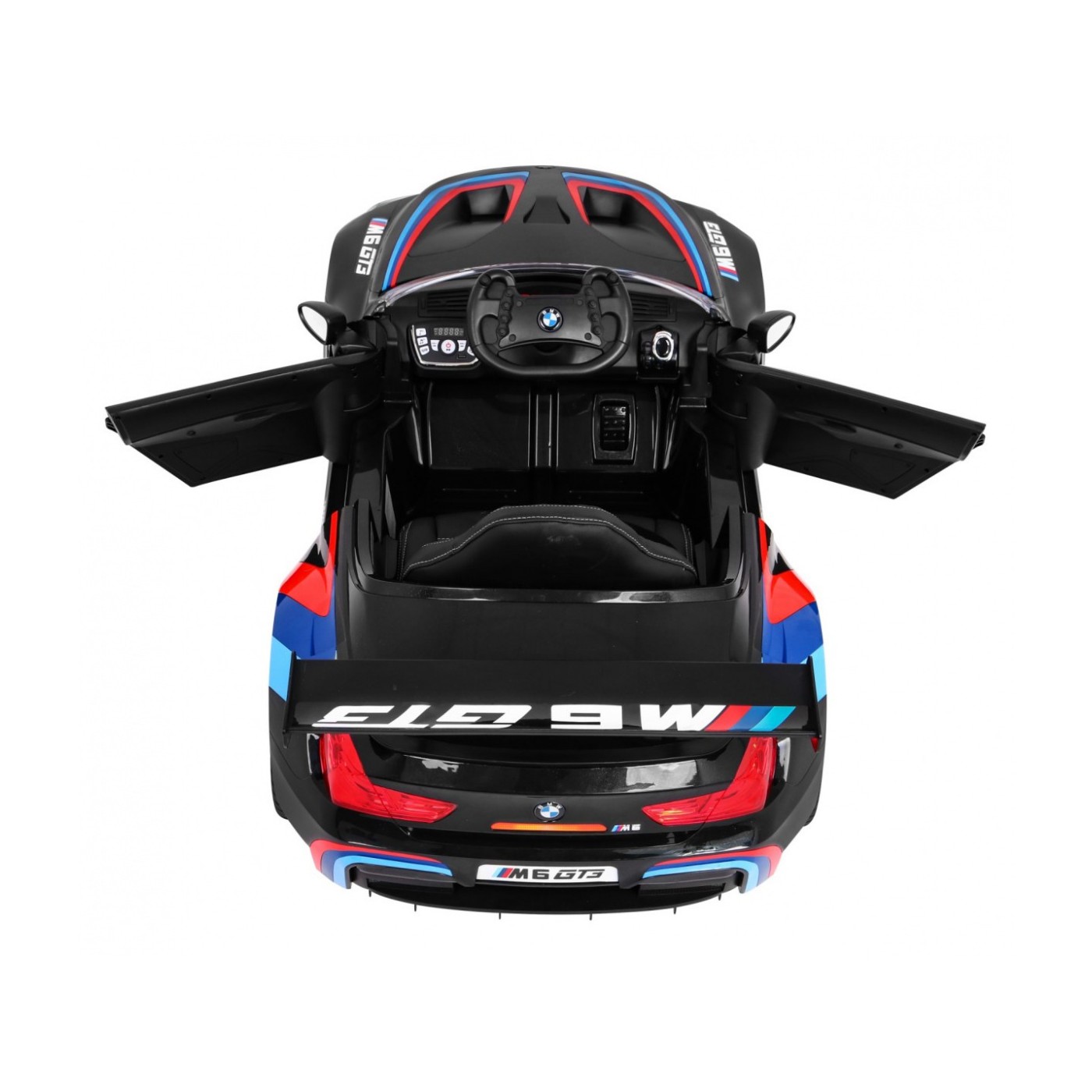 BMW M6 GT3 Dětská baterie do auta černá + přívod vzduchu + MP3 zvuková světla + dálkové ovládání