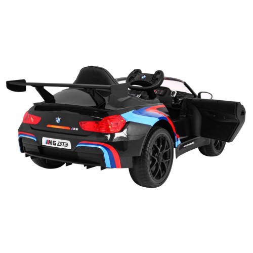 BMW M6 GT3 Dětská baterie do auta černá + přívod vzduchu + MP3 zvuková světla + dálkové ovládání