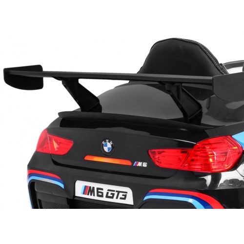 BMW M6 GT3 Dětská baterie do auta černá + přívod vzduchu + MP3 zvuková světla + dálkové ovládání