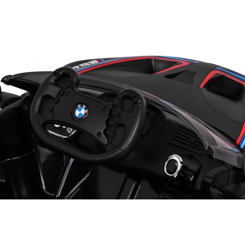 BMW M6 GT3 Dětská baterie do auta černá + přívod vzduchu + MP3 zvuková světla + dálkové ovládání