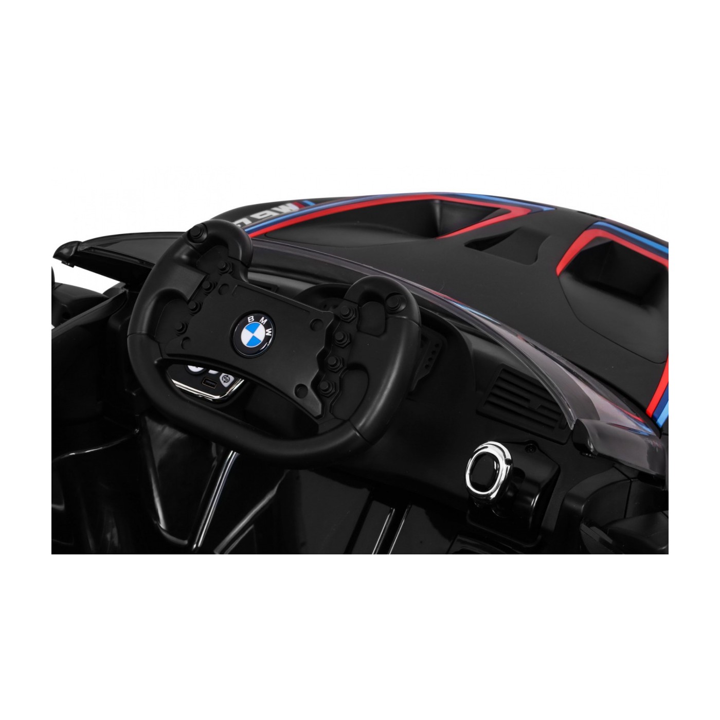 BMW M6 GT3 Dětská baterie do auta černá + přívod vzduchu + MP3 zvuková světla + dálkové ovládání