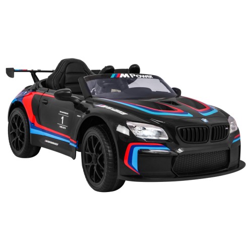 BMW M6 GT3 Dětská baterie do auta černá + přívod vzduchu + MP3 zvuková světla + dálkové ovládání