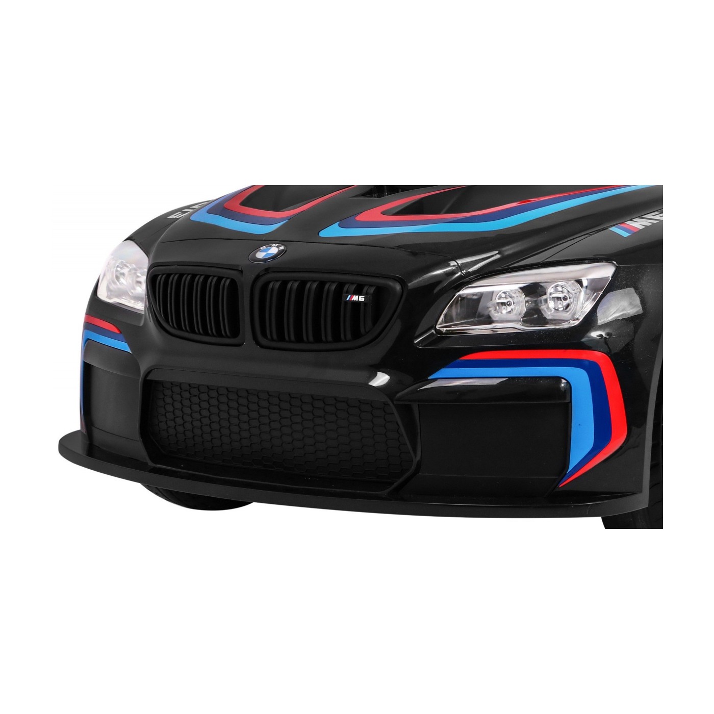 BMW M6 GT3 Dětská baterie do auta černá + přívod vzduchu + MP3 zvuková světla + dálkové ovládání