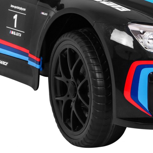 BMW M6 GT3 Dětská baterie do auta černá + přívod vzduchu + MP3 zvuková světla + dálkové ovládání