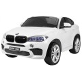 BMW X6M XXL pro 2 děti bílá + dálkové ovládání + eko kůže + pásy + pomalý start + MP3 USB + LED