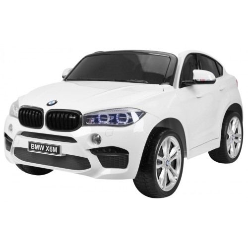 BMW X6M XXL pro 2 děti bílá + dálkové ovládání + eko kůže + pásy + pomalý start + MP3 USB + LED