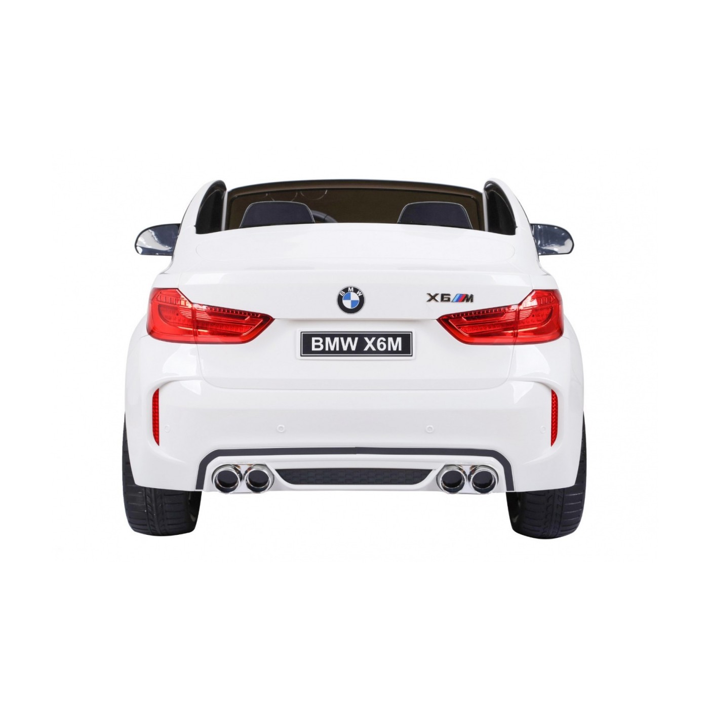 BMW X6M XXL pro 2 děti bílá + dálkové ovládání + eko kůže + pásy + pomalý start + MP3 USB + LED