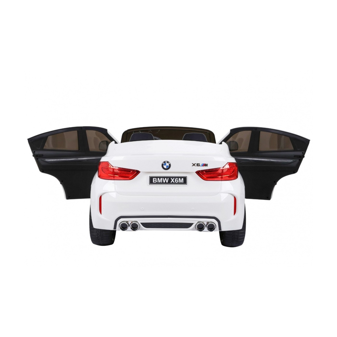BMW X6M XXL pro 2 děti bílá + dálkové ovládání + eko kůže + pásy + pomalý start + MP3 USB + LED