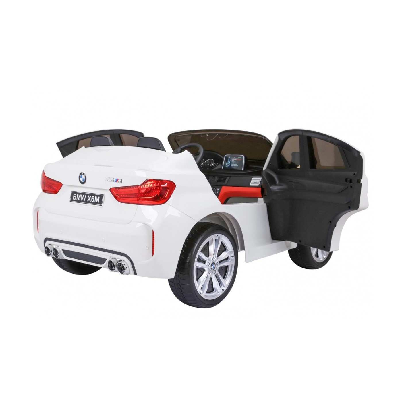 BMW X6M XXL pro 2 děti bílá + dálkové ovládání + eko kůže + pásy + pomalý start + MP3 USB + LED