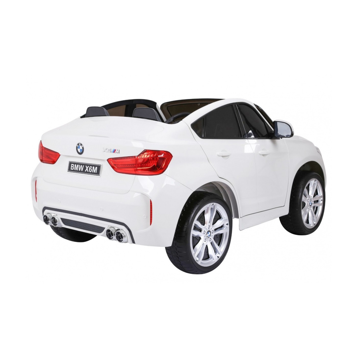 BMW X6M XXL pro 2 děti bílá + dálkové ovládání + eko kůže + pásy + pomalý start + MP3 USB + LED