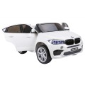 BMW X6M XXL pro 2 děti bílá + dálkové ovládání + eko kůže + pásy + pomalý start + MP3 USB + LED