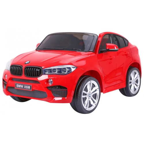 BMW X6M XXL pro 2 děti červená + dálkové ovládání + eko kůže + pásy + pomalý start + MP3 USB + LED