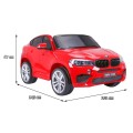 BMW X6M XXL pro 2 děti červená + dálkové ovládání + eko kůže + pásy + pomalý start + MP3 USB + LED