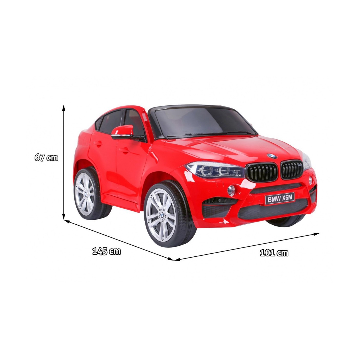 BMW X6M XXL pro 2 děti červená + dálkové ovládání + eko kůže + pásy + pomalý start + MP3 USB + LED