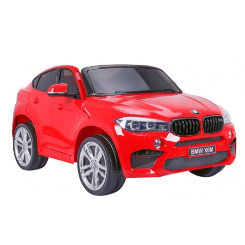 BMW X6M XXL pro 2 děti červená + dálkové ovládání + eko kůže + pásy + pomalý start + MP3 USB + LED