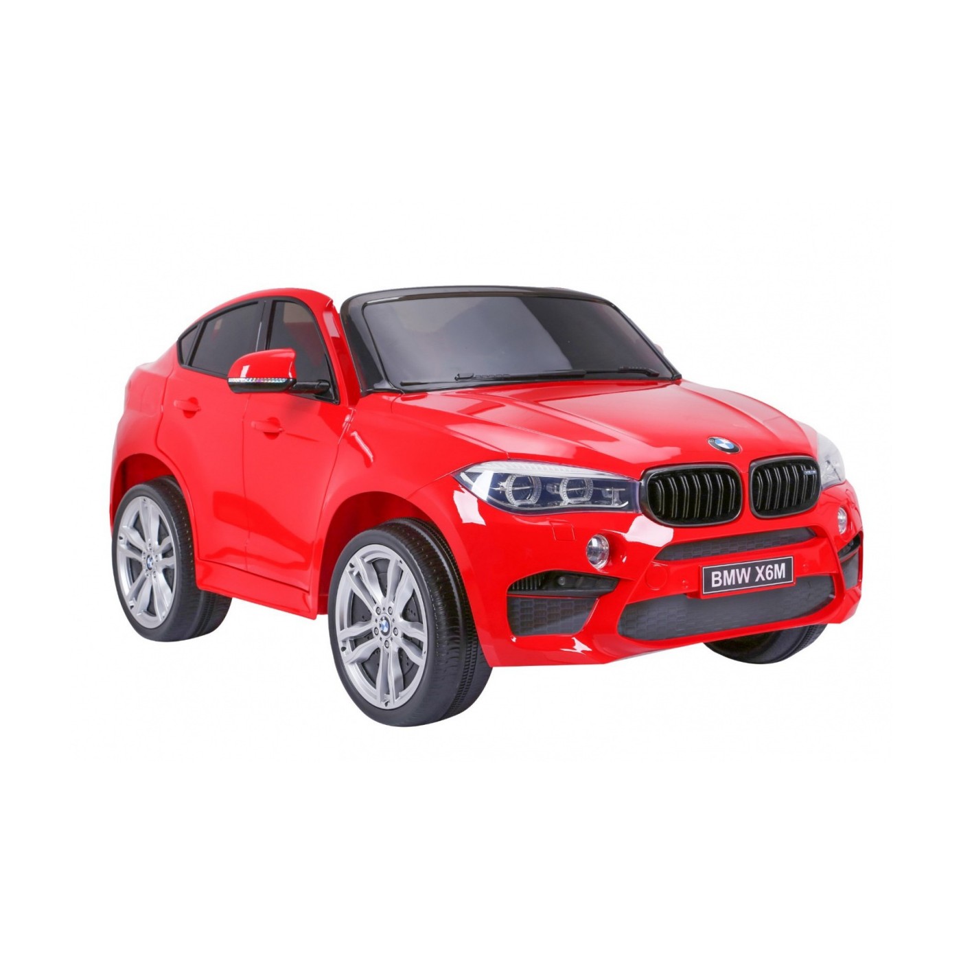 BMW X6M XXL pro 2 děti červená + dálkové ovládání + eko kůže + pásy + pomalý start + MP3 USB + LED