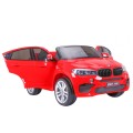 BMW X6M XXL pro 2 děti červená + dálkové ovládání + eko kůže + pásy + pomalý start + MP3 USB + LED