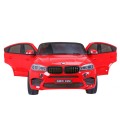 BMW X6M XXL pro 2 děti červená + dálkové ovládání + eko kůže + pásy + pomalý start + MP3 USB + LED