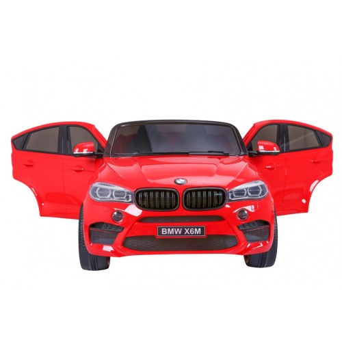 BMW X6M XXL pro 2 děti červená + dálkové ovládání + eko kůže + pásy + pomalý start + MP3 USB + LED