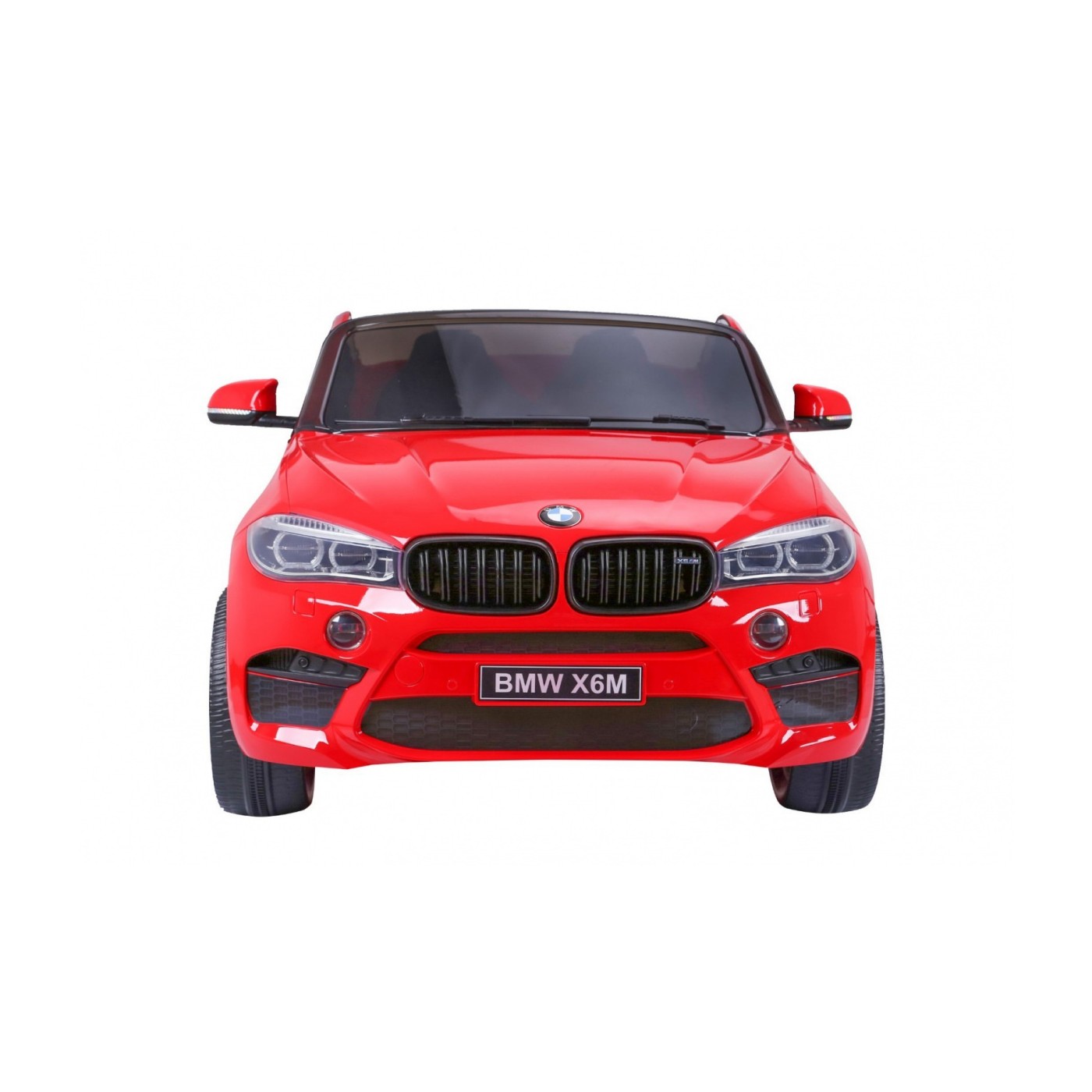 BMW X6M XXL pro 2 děti červená + dálkové ovládání + eko kůže + pásy + pomalý start + MP3 USB + LED