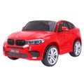 BMW X6M XXL pro 2 děti červená + dálkové ovládání + eko kůže + pásy + pomalý start + MP3 USB + LED