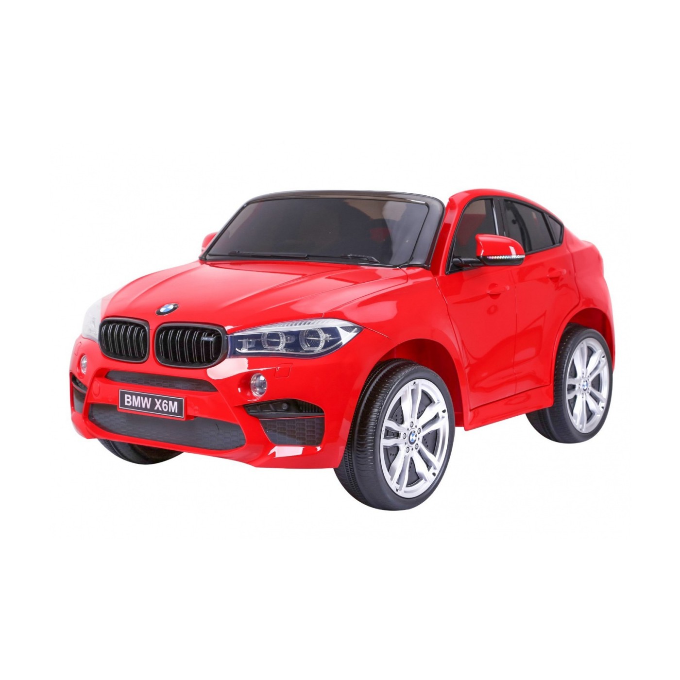 BMW X6M XXL pro 2 děti červená + dálkové ovládání + eko kůže + pásy + pomalý start + MP3 USB + LED