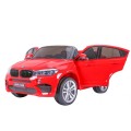 BMW X6M XXL pro 2 děti červená + dálkové ovládání + eko kůže + pásy + pomalý start + MP3 USB + LED