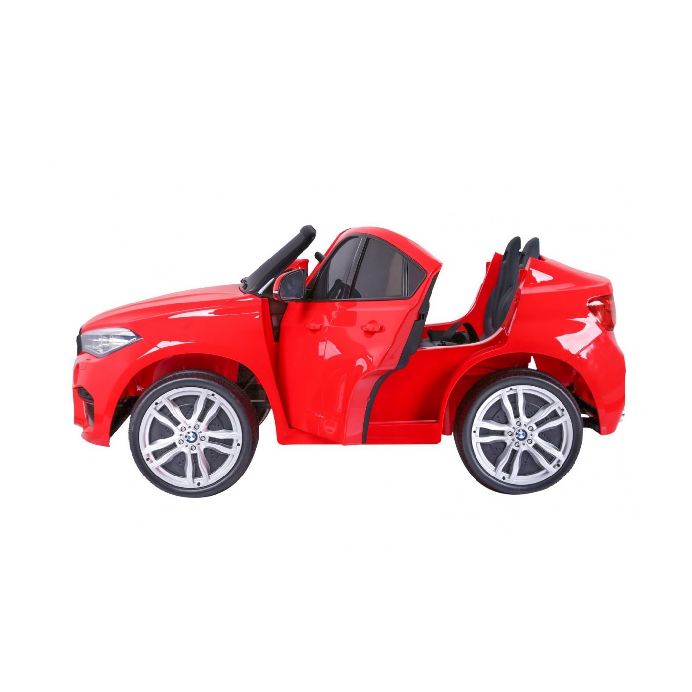 BMW X6M XXL pro 2 děti červená + dálkové ovládání + eko kůže + pásy + pomalý start + MP3 USB + LED
