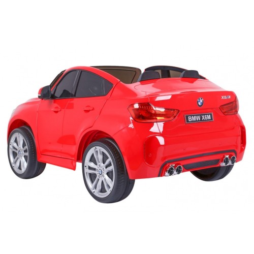 BMW X6M XXL pro 2 děti červená + dálkové ovládání + eko kůže + pásy + pomalý start + MP3 USB + LED