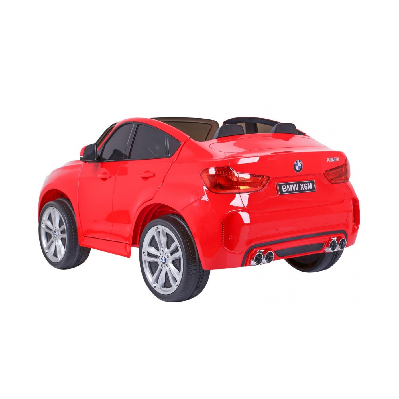 BMW X6M XXL pro 2 děti červená + dálkové ovládání + eko kůže + pásy + pomalý start + MP3 USB + LED