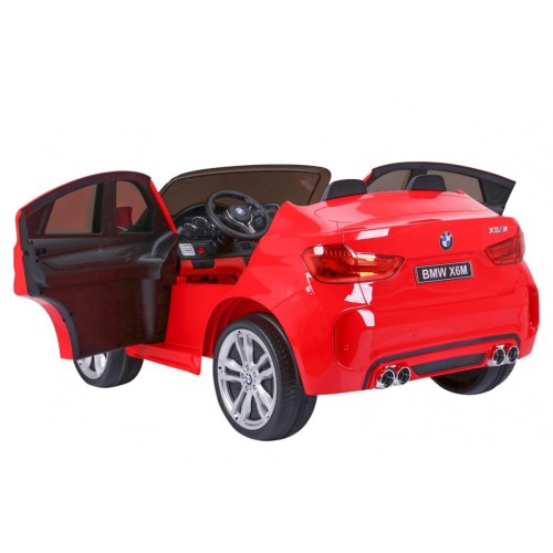 BMW X6M XXL pro 2 děti červená + dálkové ovládání + eko kůže + pásy + pomalý start + MP3 USB + LED
