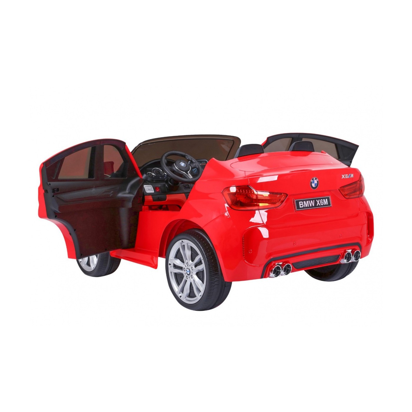 BMW X6M XXL pro 2 děti červená + dálkové ovládání + eko kůže + pásy + pomalý start + MP3 USB + LED