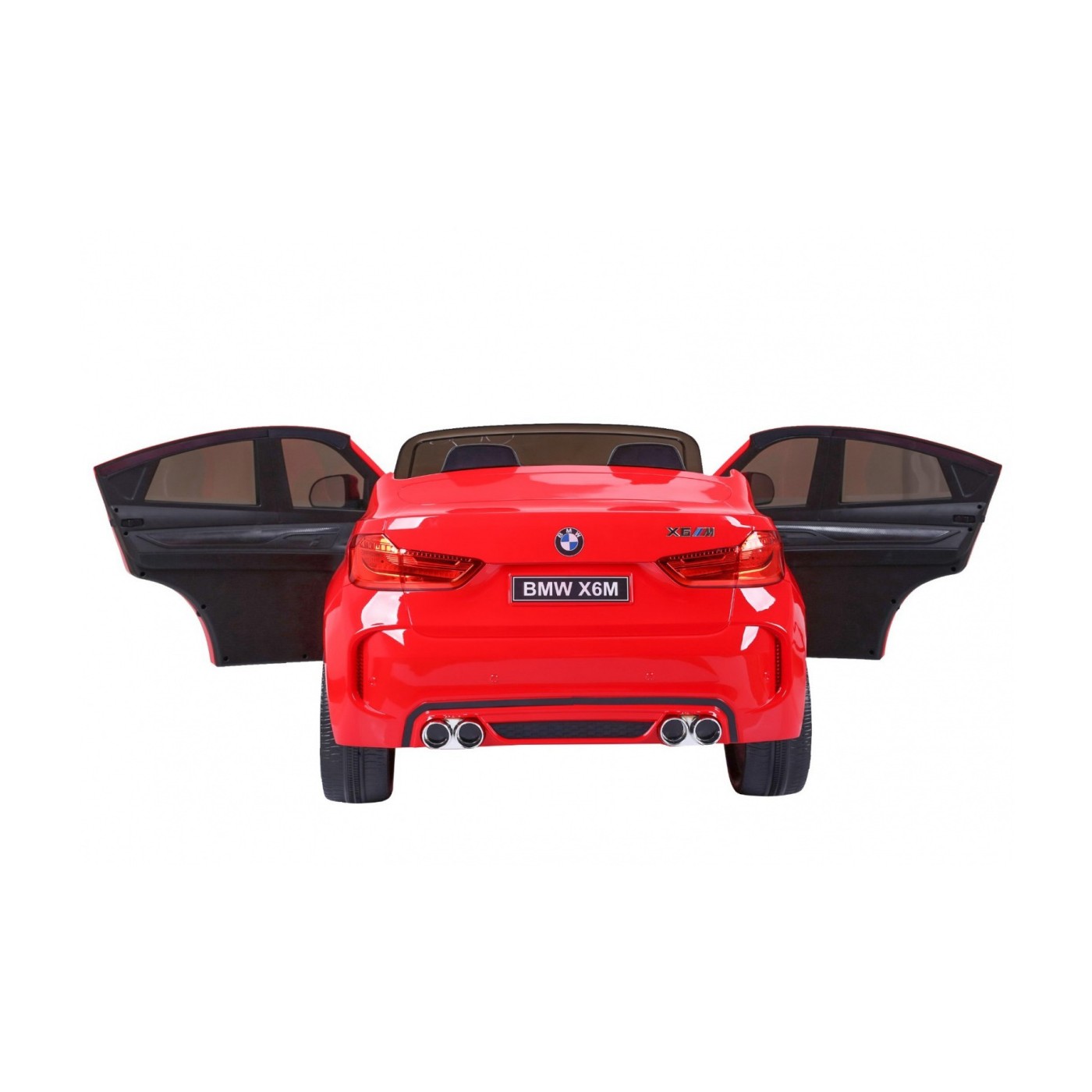 BMW X6M XXL pro 2 děti červená + dálkové ovládání + eko kůže + pásy + pomalý start + MP3 USB + LED