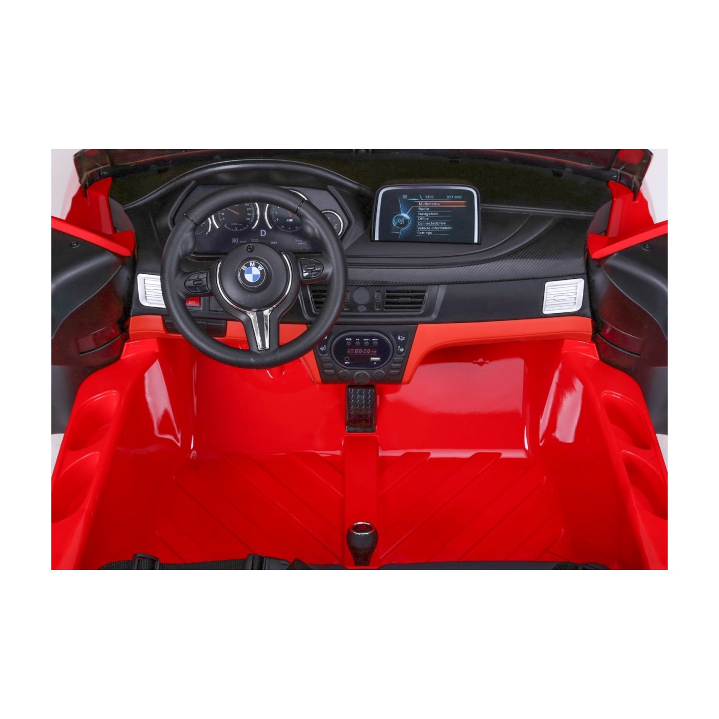 BMW X6M XXL pro 2 děti červená + dálkové ovládání + eko kůže + pásy + pomalý start + MP3 USB + LED